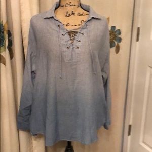 Great Front Lace/up Long Sleeve Blouse